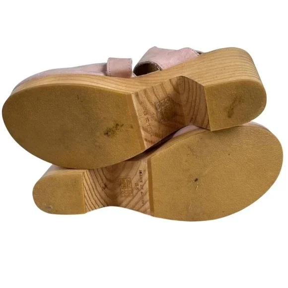 Free People Park Circle Clogs Pink Suede Wooden Platform Slingback Size 38 - Picture 7 of 7